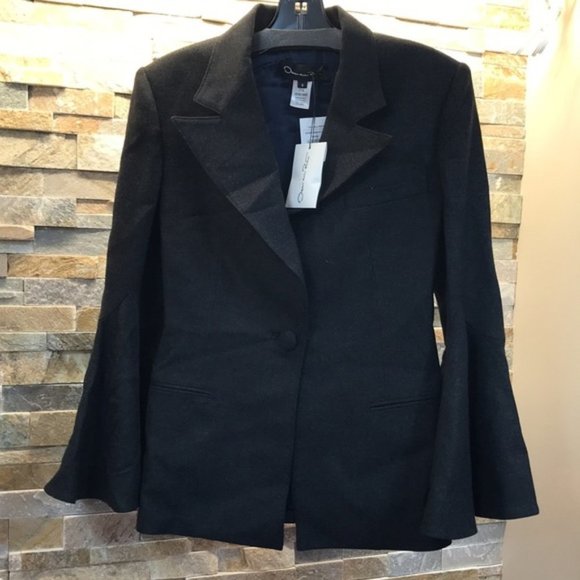 OSCAR DE LA RENTA Bell Sleeve Wool-blend Blazer - Picture 3 of 8